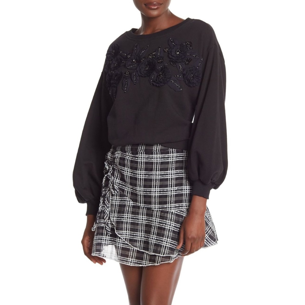 Parker Black Lucinda Puff Sleeve Floral Sweatshirt